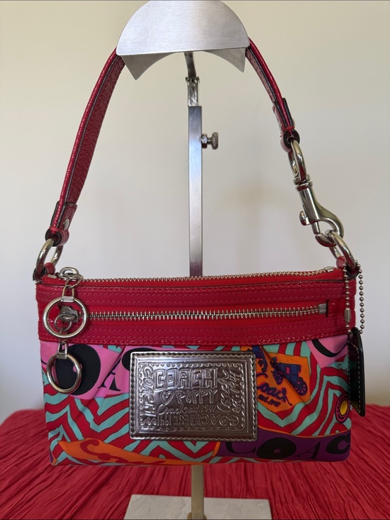 Coach Handbags - Coach poppy Red and Pink Graphic Shoulder Bag with Silver Plate